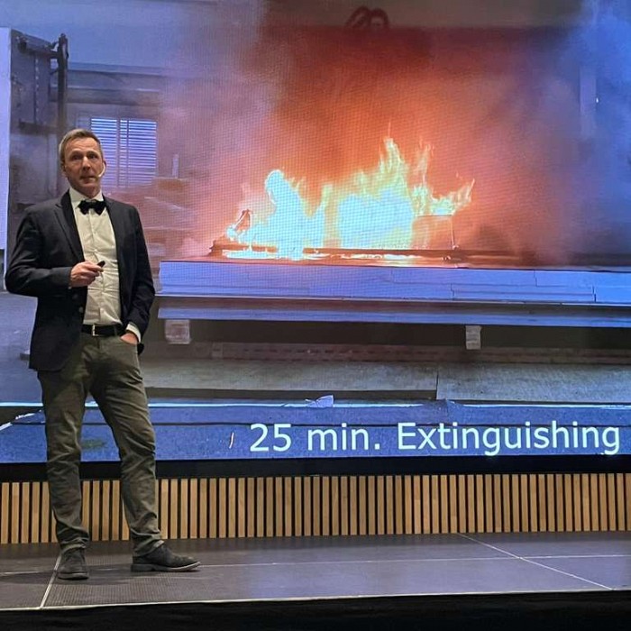 Prof Grunde Jomaas at the Norwegian Fire Safety Conference